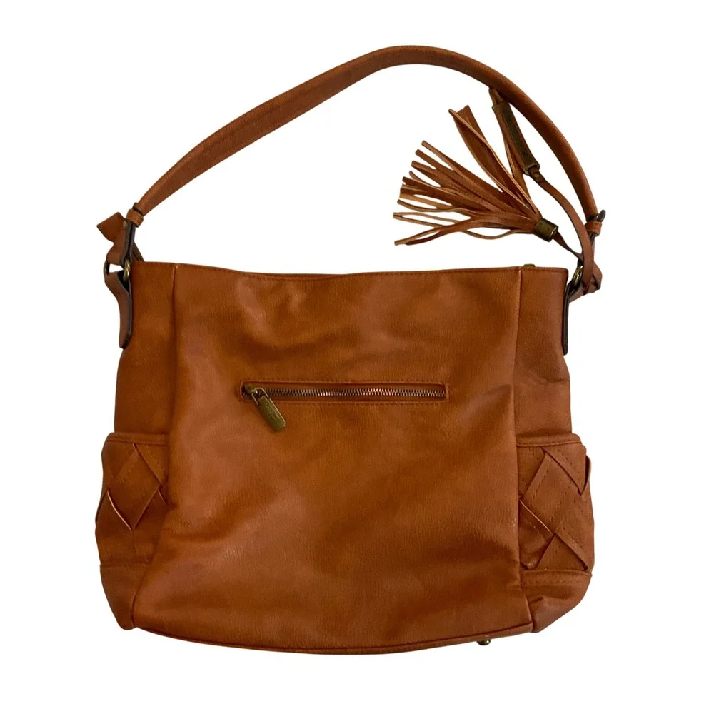 Darcy Marks London Hobo Bag Tan Faux‎ Leather Woven Pocket Shoulder Bag